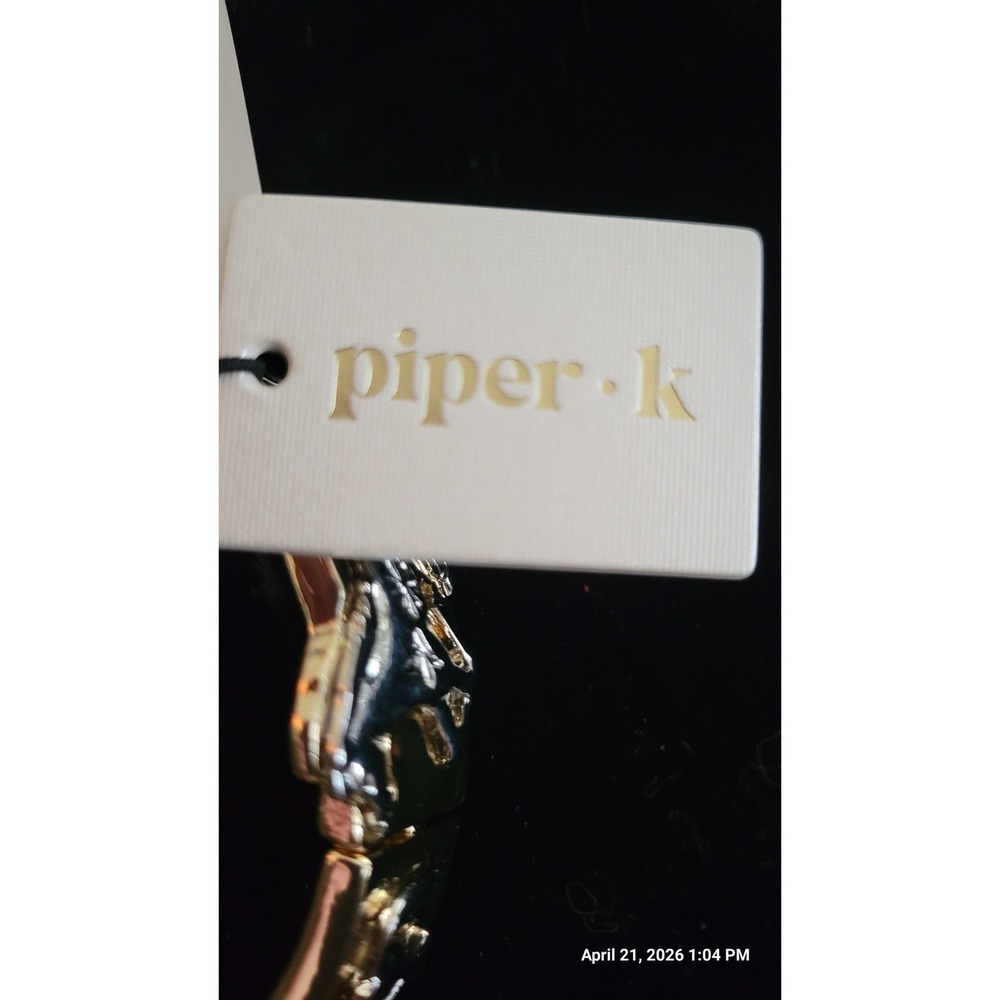 Piper K Two Tone Gold Silver Equestrian Horse Hinged Bangle Bracelet Nickel Free - Picture 5 of 5